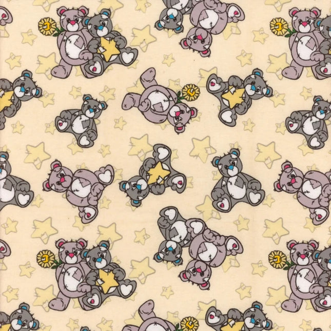 Teddy Star - Yellow Flannel Fabric