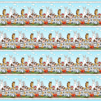 Farmland Tails Light Blue Cotton Panel Fabric