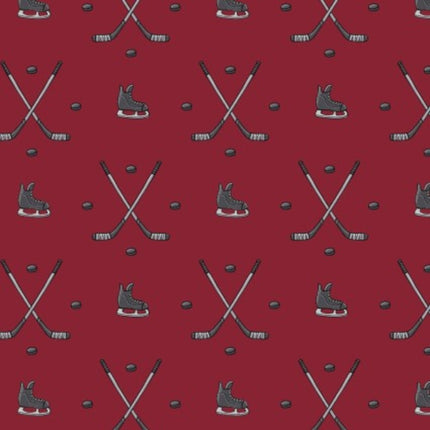 North of Ordinary Hockey Anthem Crimson Cotton Fabric