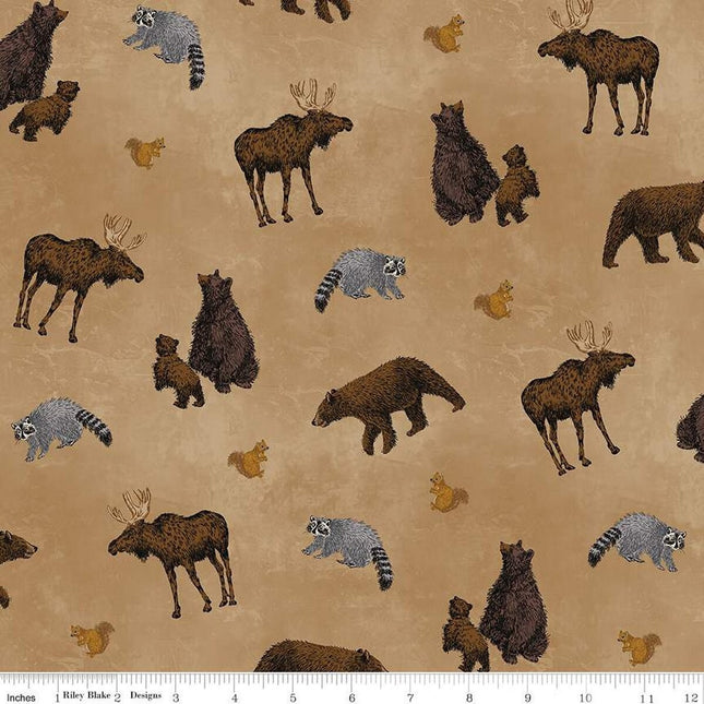 Pine Grove Animal Toss Tan Cotton Fabric