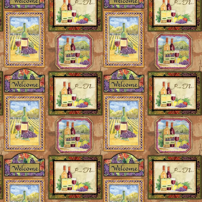 Aged Vineyard-Posters Cotton Fabric