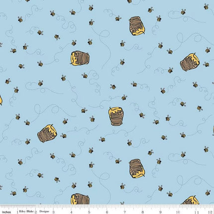 Winnie the Pooh Bees Blue Cotton Fabric