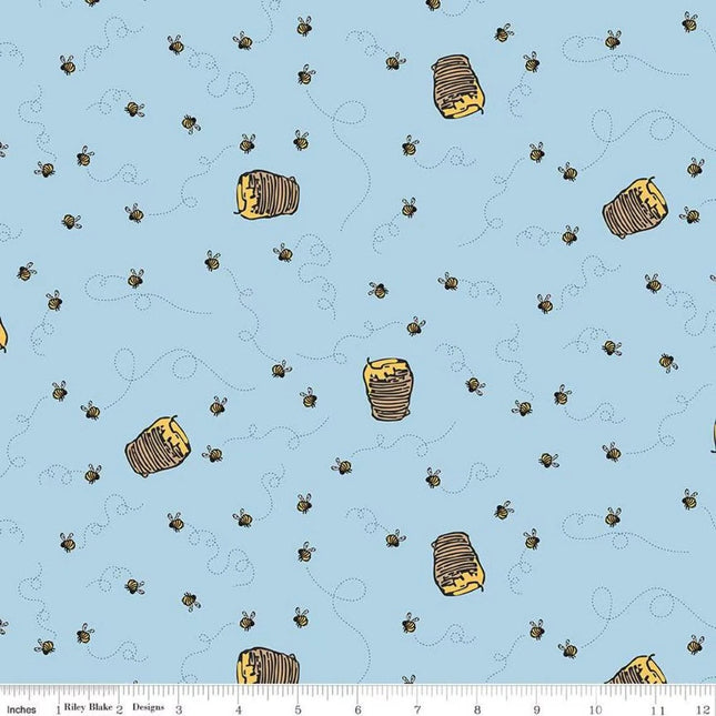 Curtain Valance - Winnie the Pooh Bees Blue Cotton