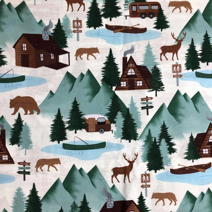 Moose Creek Lodge At the Cabin Cream Cotton Fabric