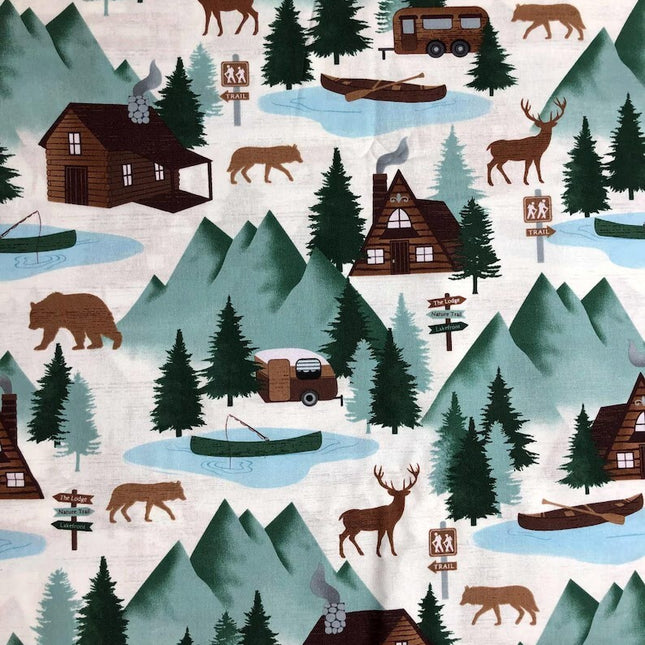 Moose Creek Lodge At the Cabin Cream Cotton Fabric