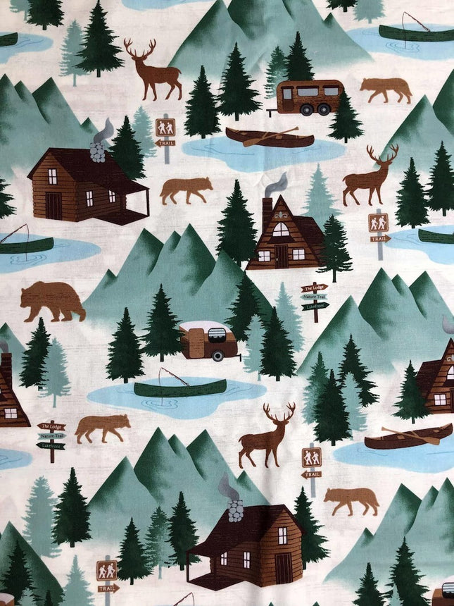 Moose Creek Lodge At the Cabin Cream Cotton Fabric