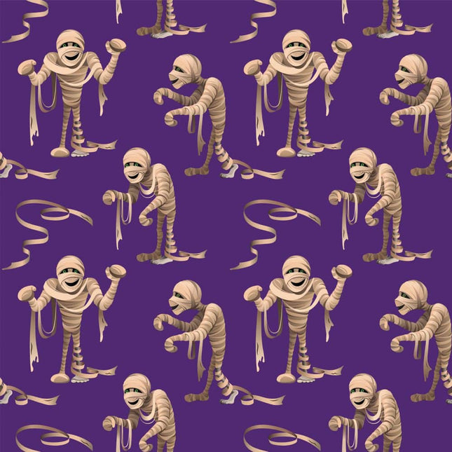 Terrifying Mummy Allover - Purple Cotton Fabric