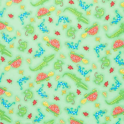 Frogs, Alligators, Turtles, and Lizards on Green Comfy Flannel Fabric