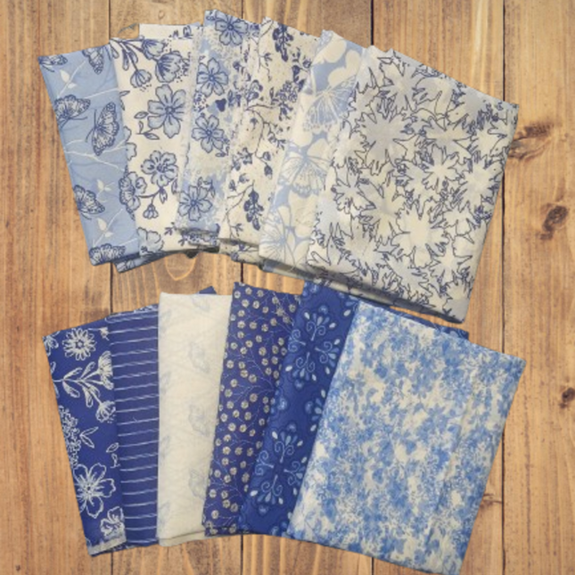 12 Fat Quarters - Assorted Butterfly Blues Fat Quarter Bundle