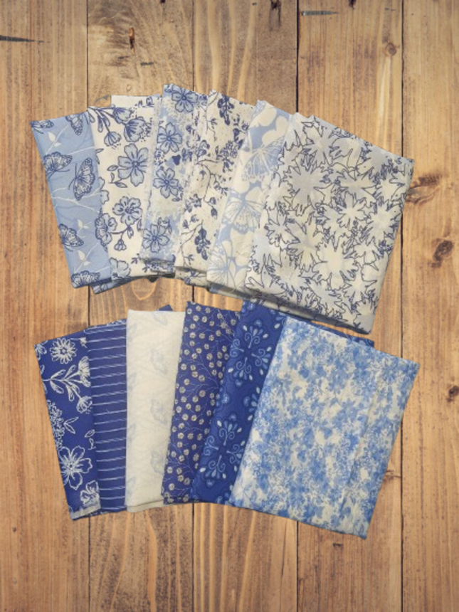 12 Fat Quarters - Assorted Butterfly Blues Fat Quarter Bundle