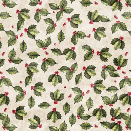 Wonderful Christmastime Holly Toss Cream Cotton Fabric