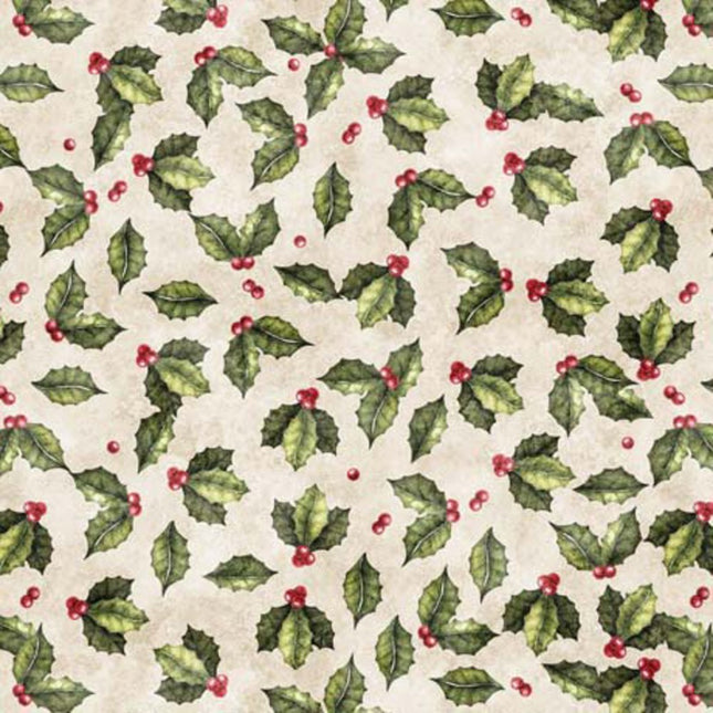 Wonderful Christmastime Holly Toss Cream Cotton Fabric
