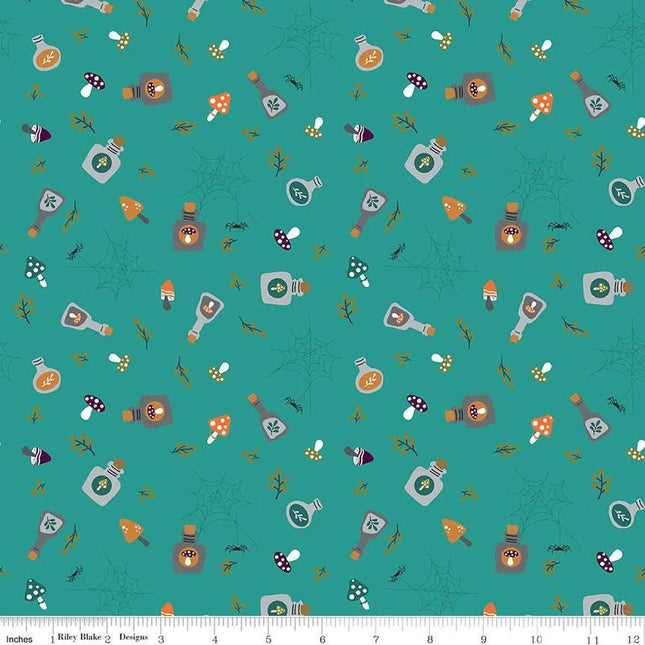 Little Witch Potions Light Teal Cotton Fabric