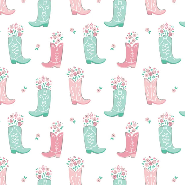 Boots in Bloom White Flannel Fabric