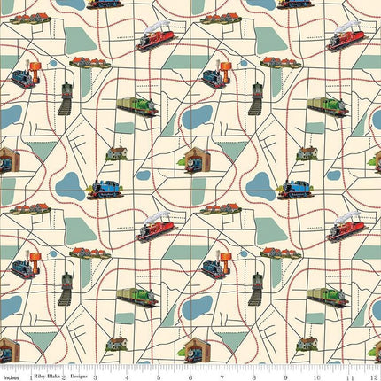 Thomas & Friends™ 80th Anniversary Map Cream Cotton Fabric
