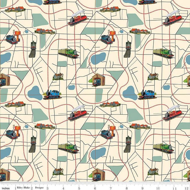 Thomas & Friends™ 80th Anniversary Map Cream Cotton Fabric