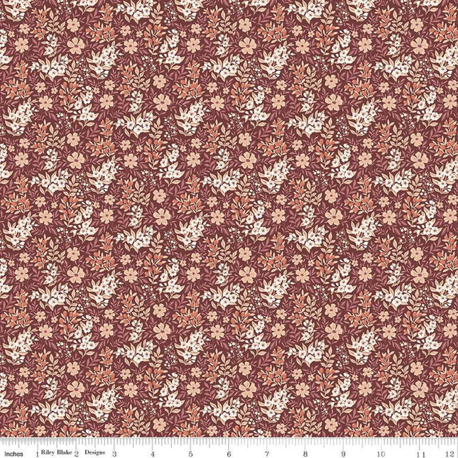 Evening on the Prairie Ditsy Floral Marsala Cotton Fabric