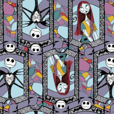 Nightmare Before Christmas Jack and Sally Stained Glass Fleece Fabric