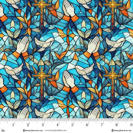 Faith in Full Color Praying Hands Cotton Fabric