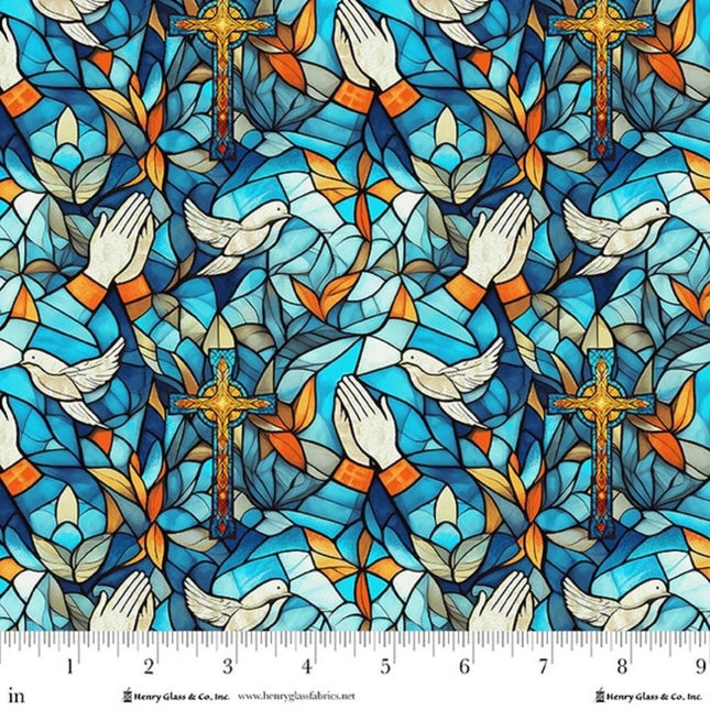 Faith in Full Color Praying Hands Cotton Fabric