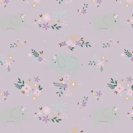 Soft Elephant Floral Light Purple Flannel Fabric