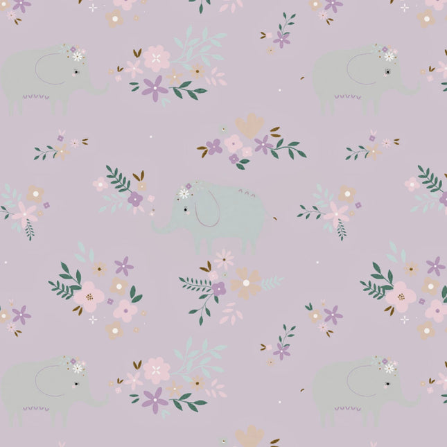 Soft Elephant Floral Light Purple Flannel Fabric