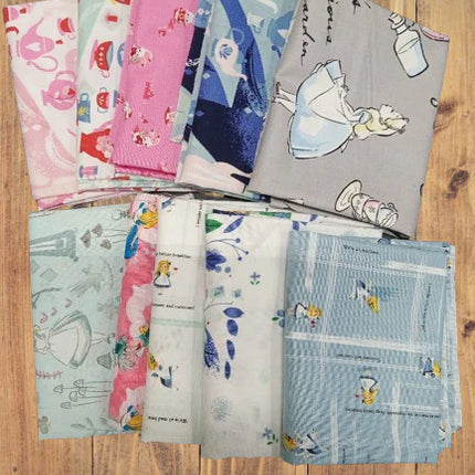 Assorted Alice in Wonderland Flat Fold Assortment 10 Yard Bundle Cotton Fabric
