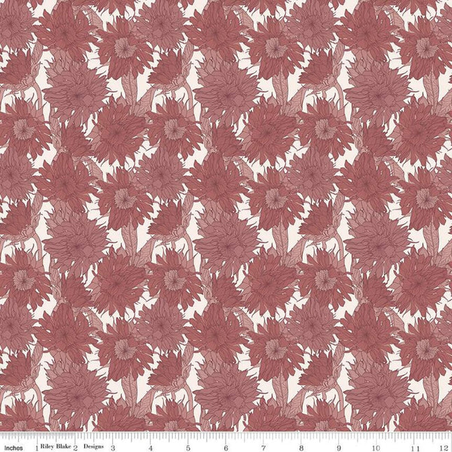 Evening on the Prairie Sunflower Dusty Rose Cotton Fabric
