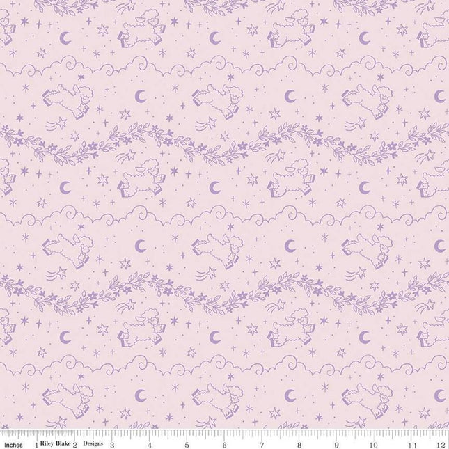 Twinkle Little Star Counting Sheep Pink Cotton Fabric