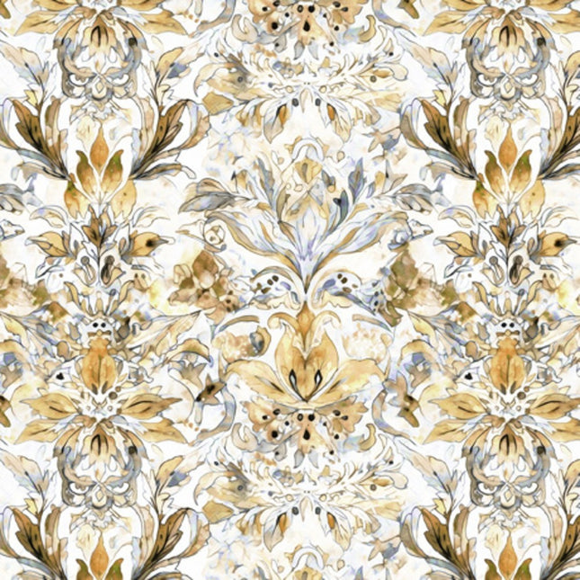 Midnight Bloom Watercolor Brocade Gray Cotton Fabric