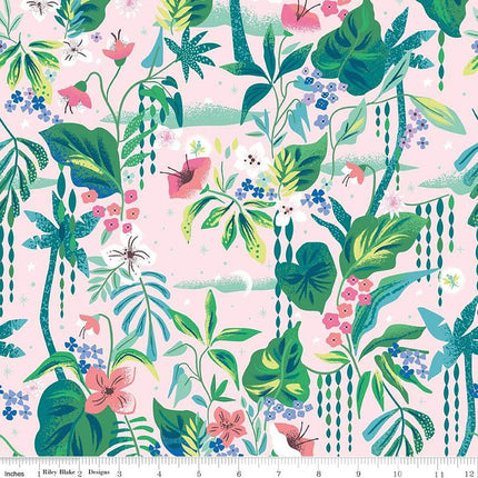 Forever Neverland Tropical Floral Pink Cotton Fabric