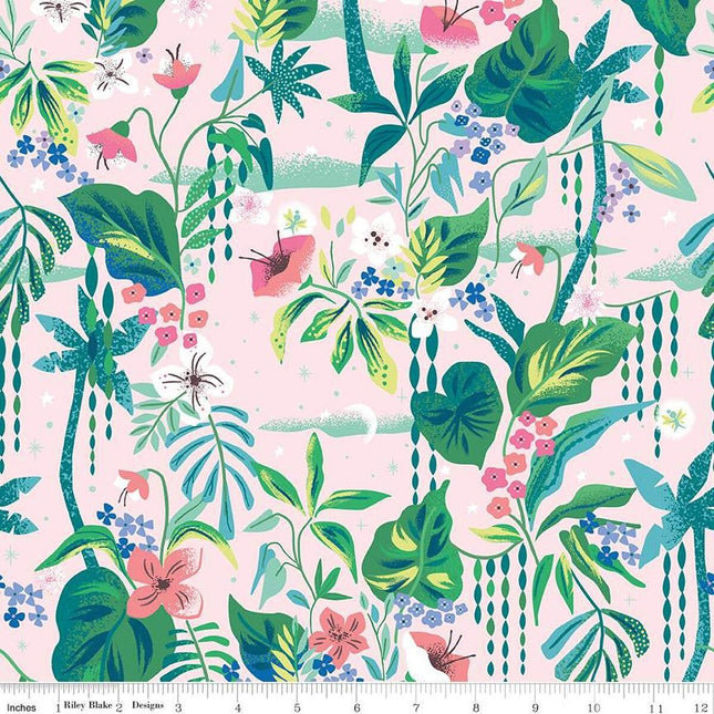 Forever Neverland Tropical Floral Pink Cotton Fabric