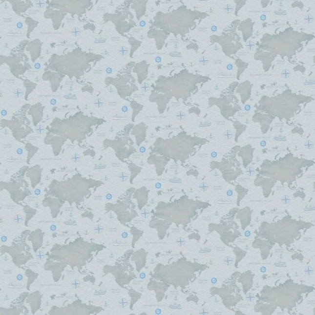 Coastal Guardians Map Gray Cotton Fabric