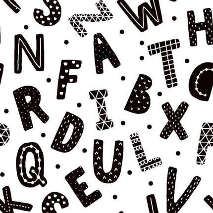 Black White Letters Flannel Fabric