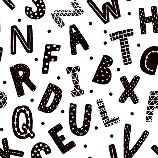 Black White Letters Flannel Fabric