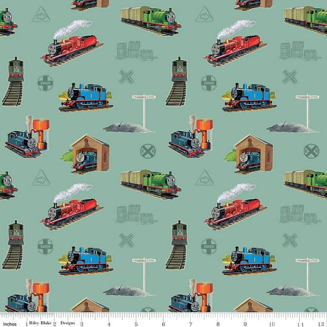 Thomas & Friends™ 80th Anniversary Main Green Cotton Fabric