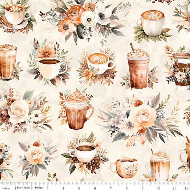 Coffee Time Main Cream Cotton Fabric