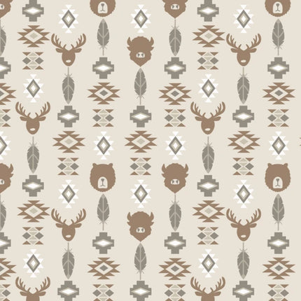 Wildlife Totem Tan Flannel Fabric