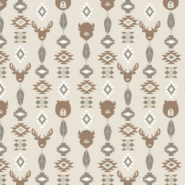 Wildlife Totem Tan Flannel Fabric