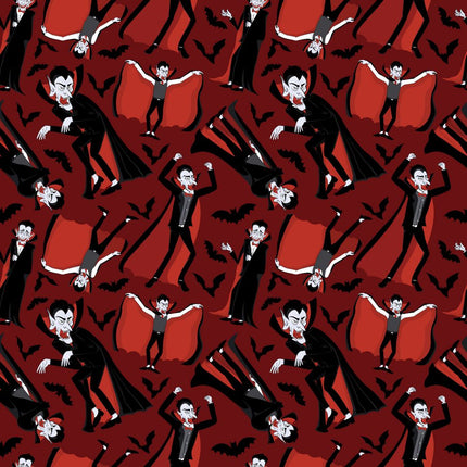 Scary Vampire Allover - Red Cotton Fabric