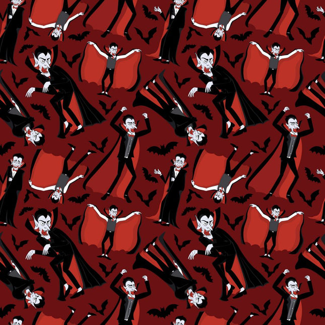 Scary Vampire Allover - Red Cotton Fabric