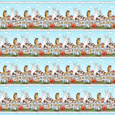 Farmland Tails Light Blue Cotton Panel Fabric