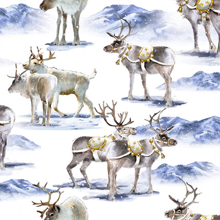 Here Comes Satna Reindeer Romp Cotton Fabric