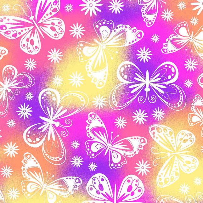 Butterfly Multi Flannel Fabric