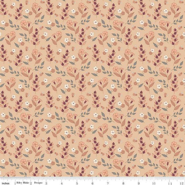 Evening on the Prairie Autumn Floral Beige Cotton Fabric