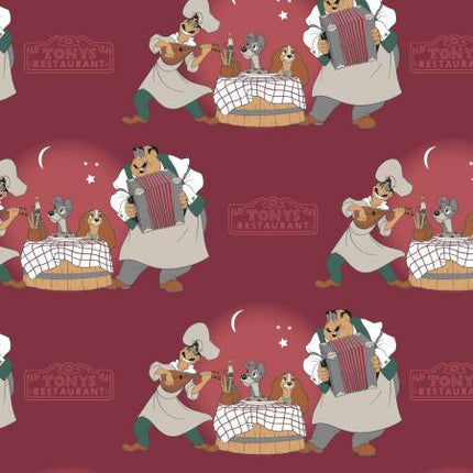 Disney Lady and the Tramp Bella Notie Burgundy Cotton Fabric