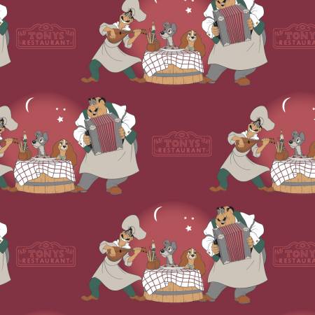 Disney Lady and the Tramp Bella Notie Burgundy Cotton Fabric