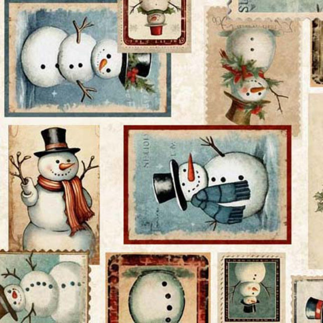 Wonderful Christmastime Christmas Snowman Patched Cotton Fabric