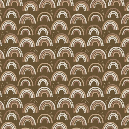 Neutral Rainbows Dark Brown Flannel Fabric