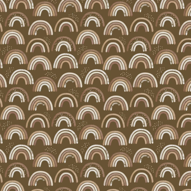 Neutral Rainbows Dark Brown Flannel Fabric